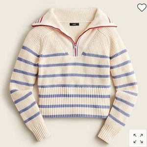 J. Crew Cotton Cashmere Striped Half Zip Pullover Ribbed Knit Sweater Size Small